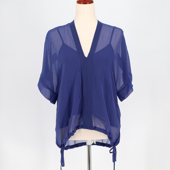 Rag & Bone Women Blue Mesh Elysse Casual Relaxed V-neck Elegant Blouse Size S - Picture 3 of 6